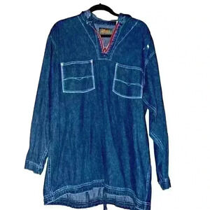 VTG Axle Works Sz L Denim Hooded Pullover Retro‎ 90's